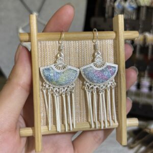Handmade Miao Silver Embroidered Tassel Earrings