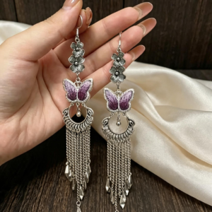 Purple Butterfly Fringe Earrings