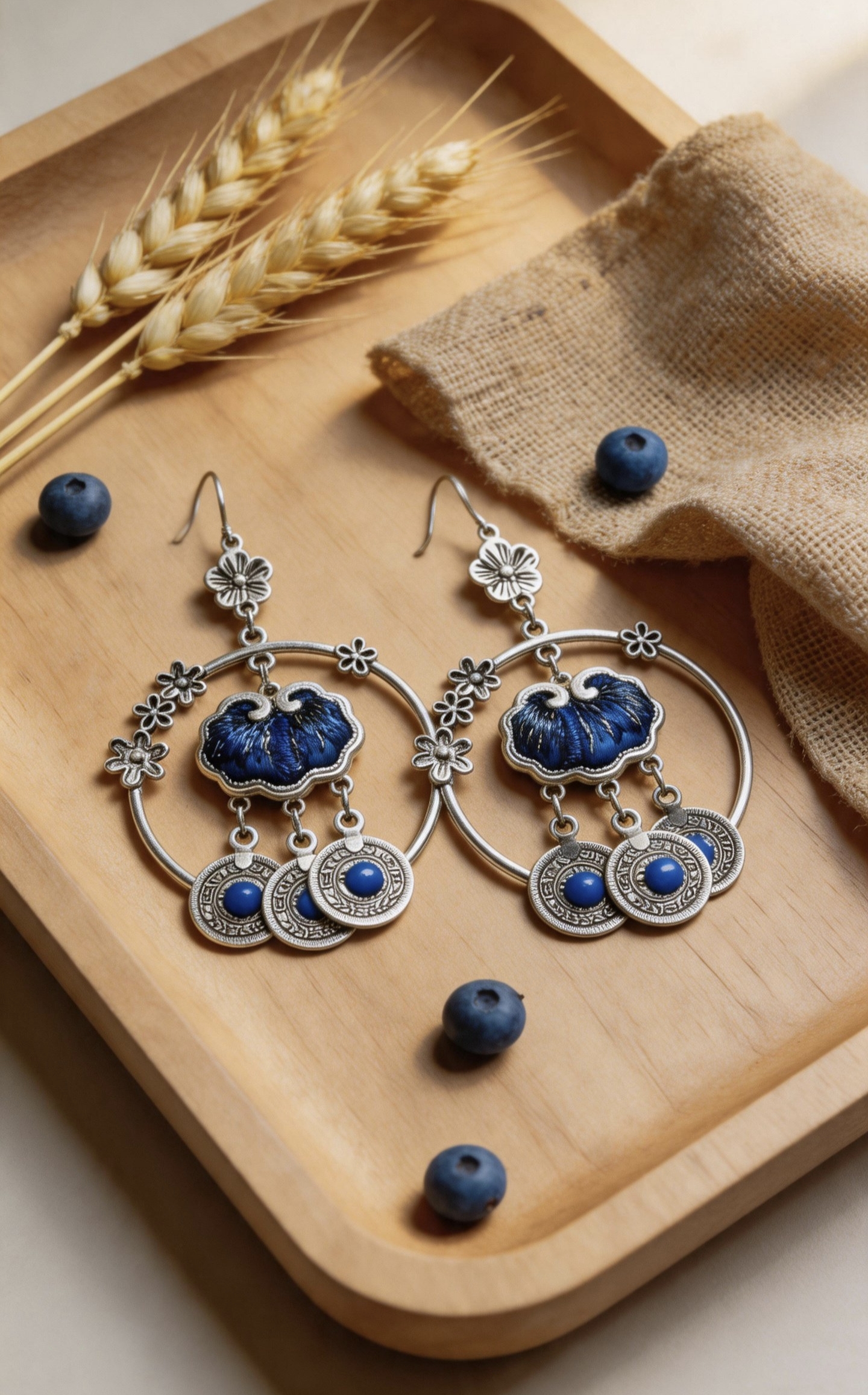 Blue Lotus Hoop Earrings - Image 2