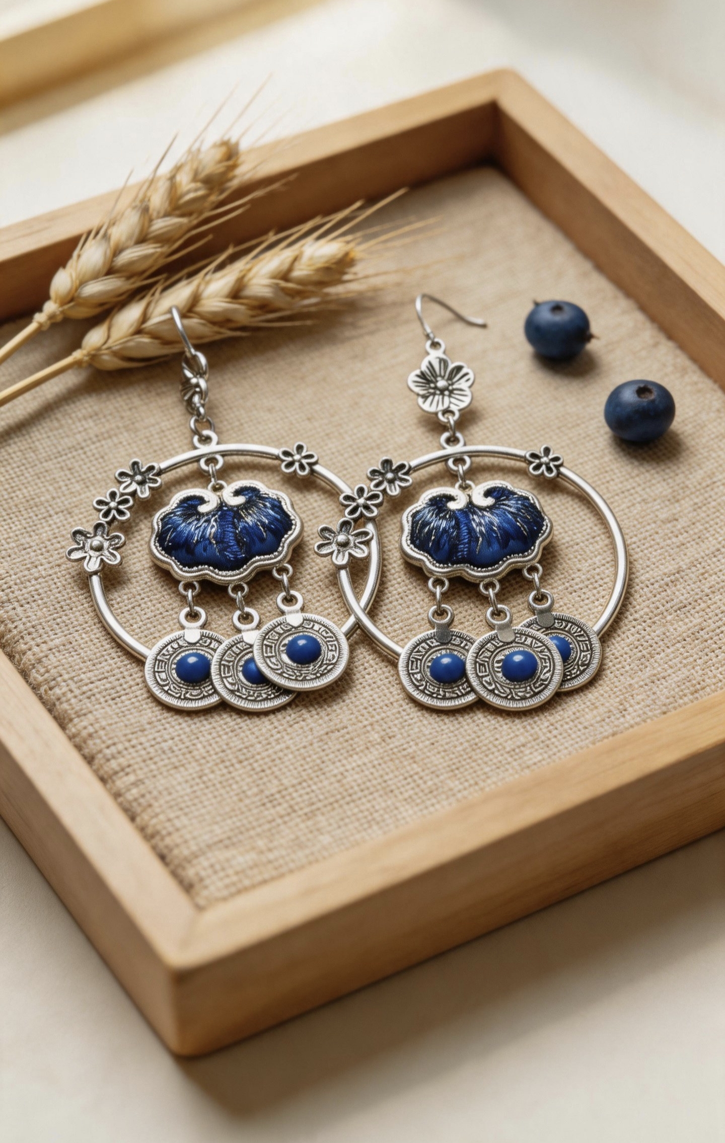 Blue Lotus Hoop Earrings - Image 3