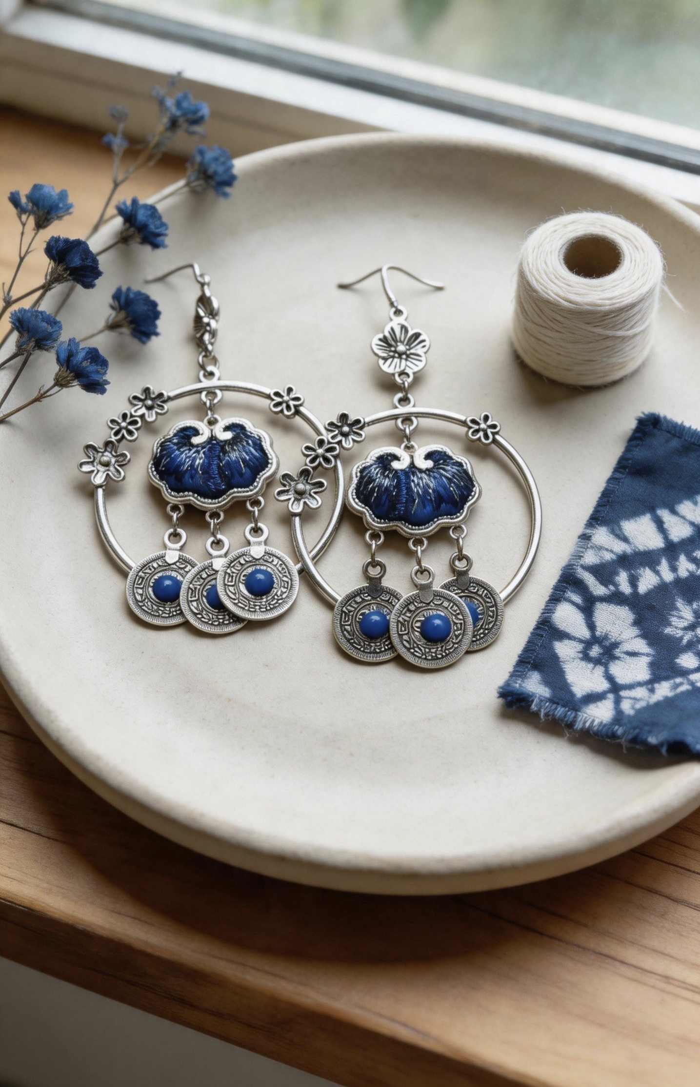 Blue Lotus Hoop Earrings - Image 4