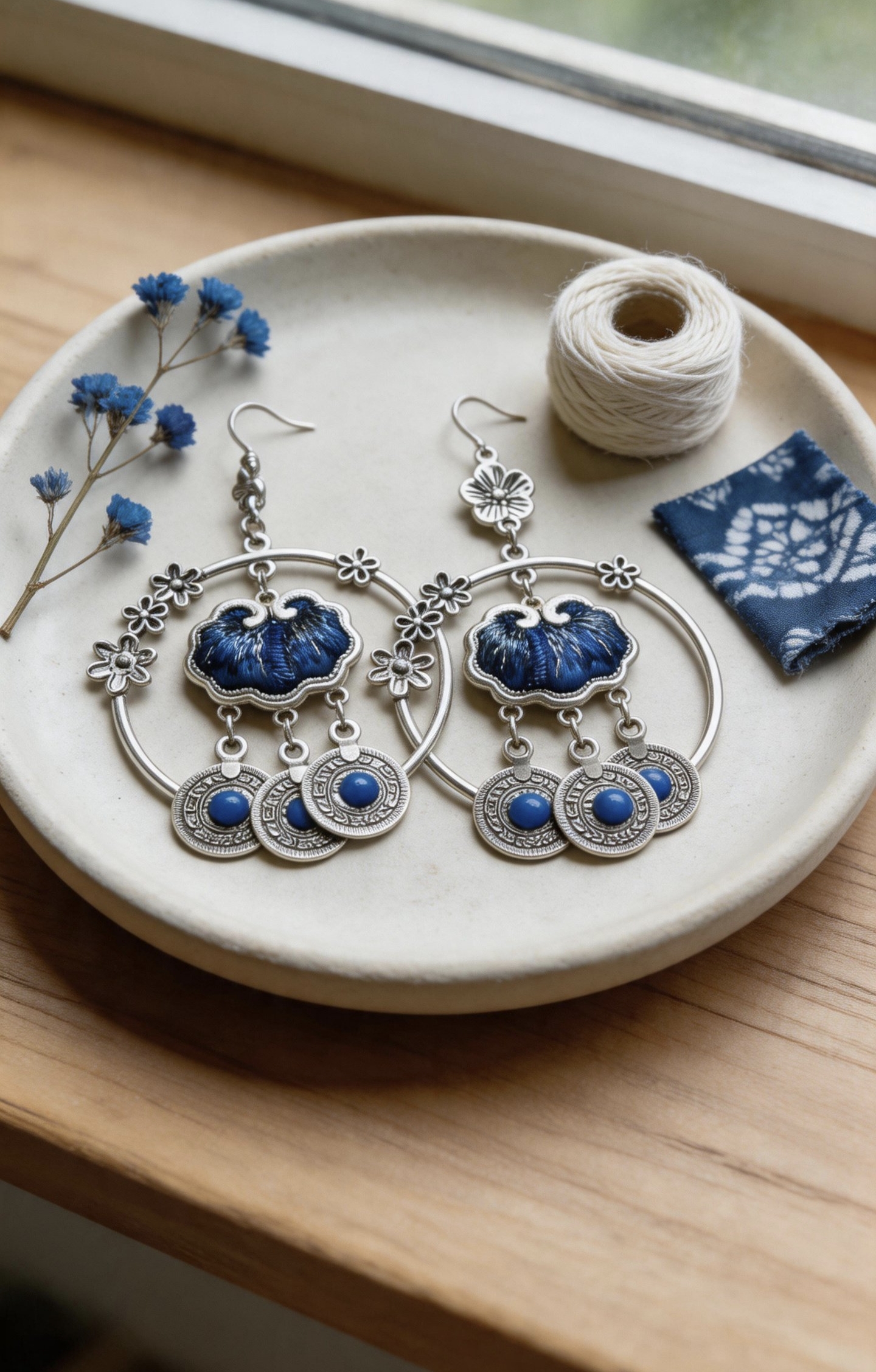 Blue Lotus Hoop Earrings - Image 5
