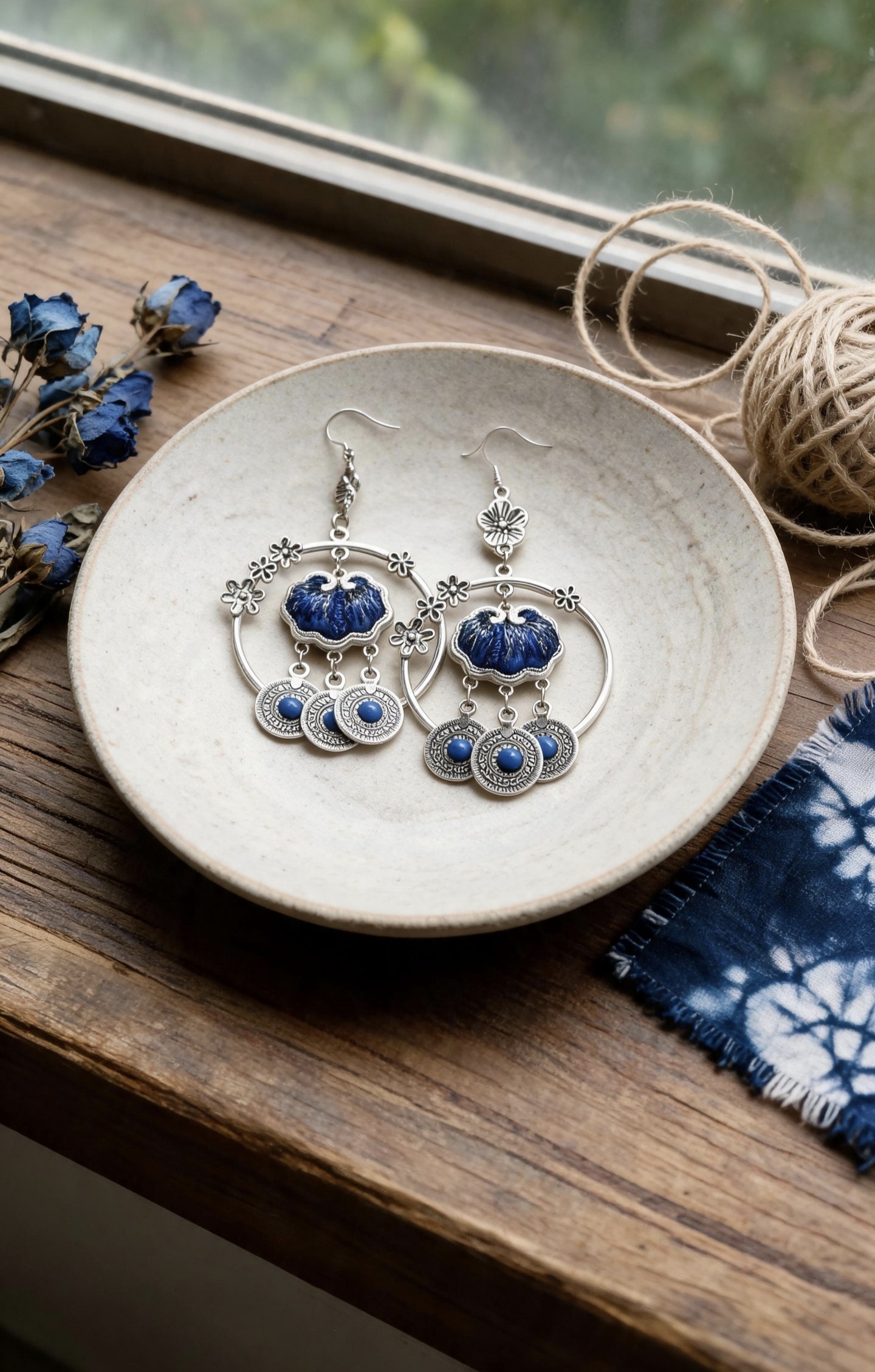 Blue Lotus Hoop Earrings - Image 6