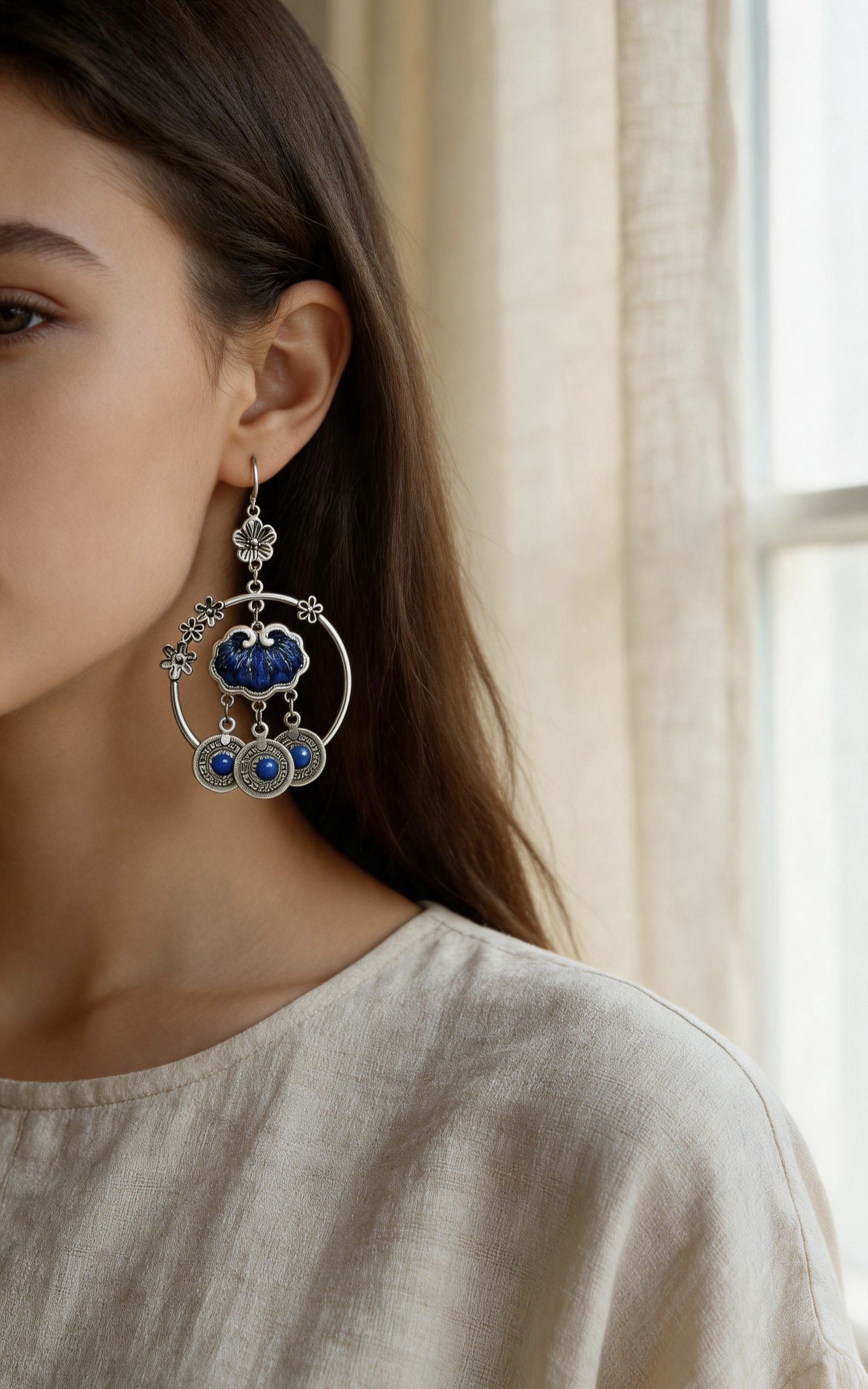 Blue Lotus Hoop Earrings - Image 7