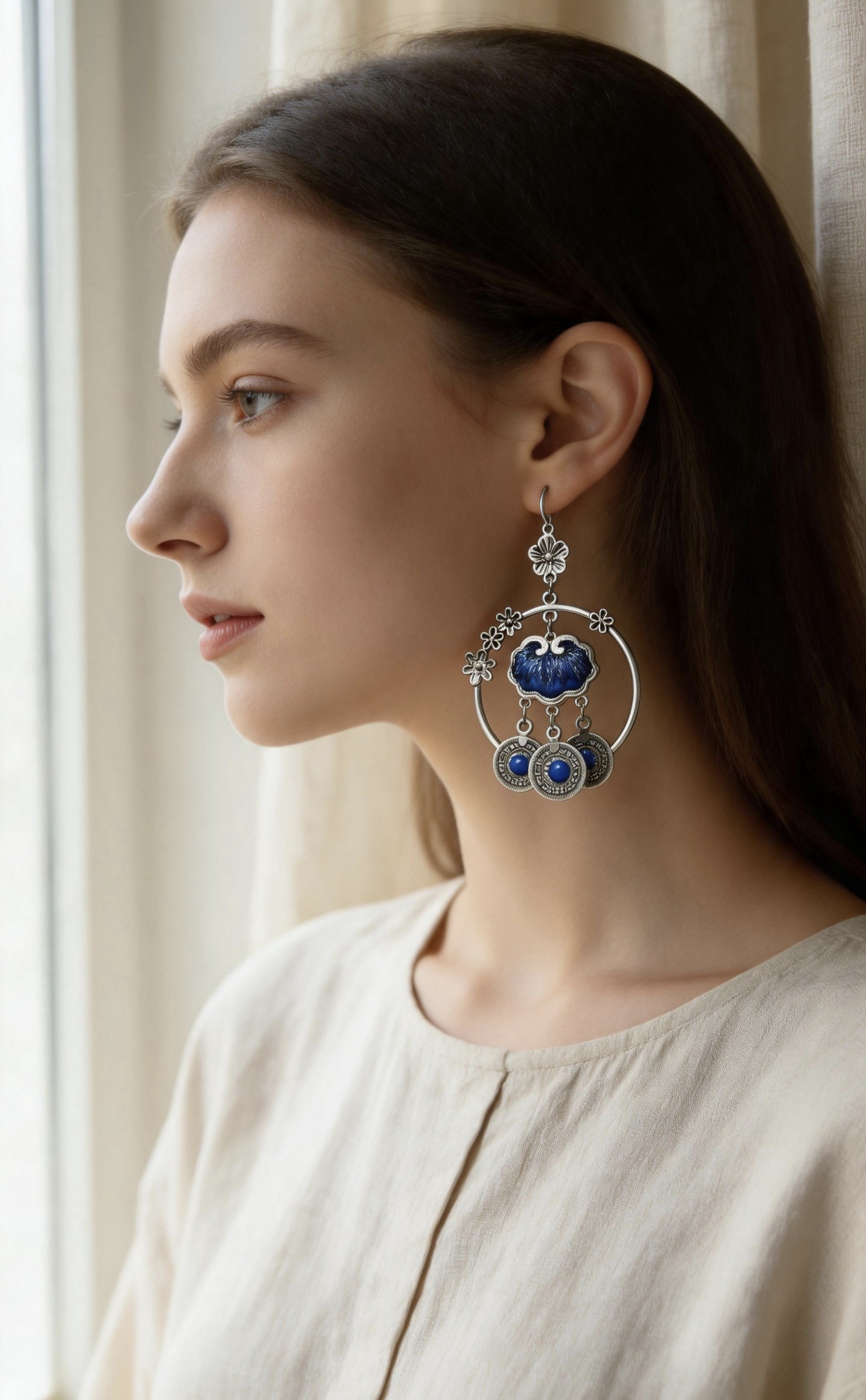 Blue Lotus Hoop Earrings - Image 8