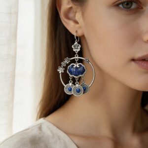 Blue Lotus Hoop Earrings