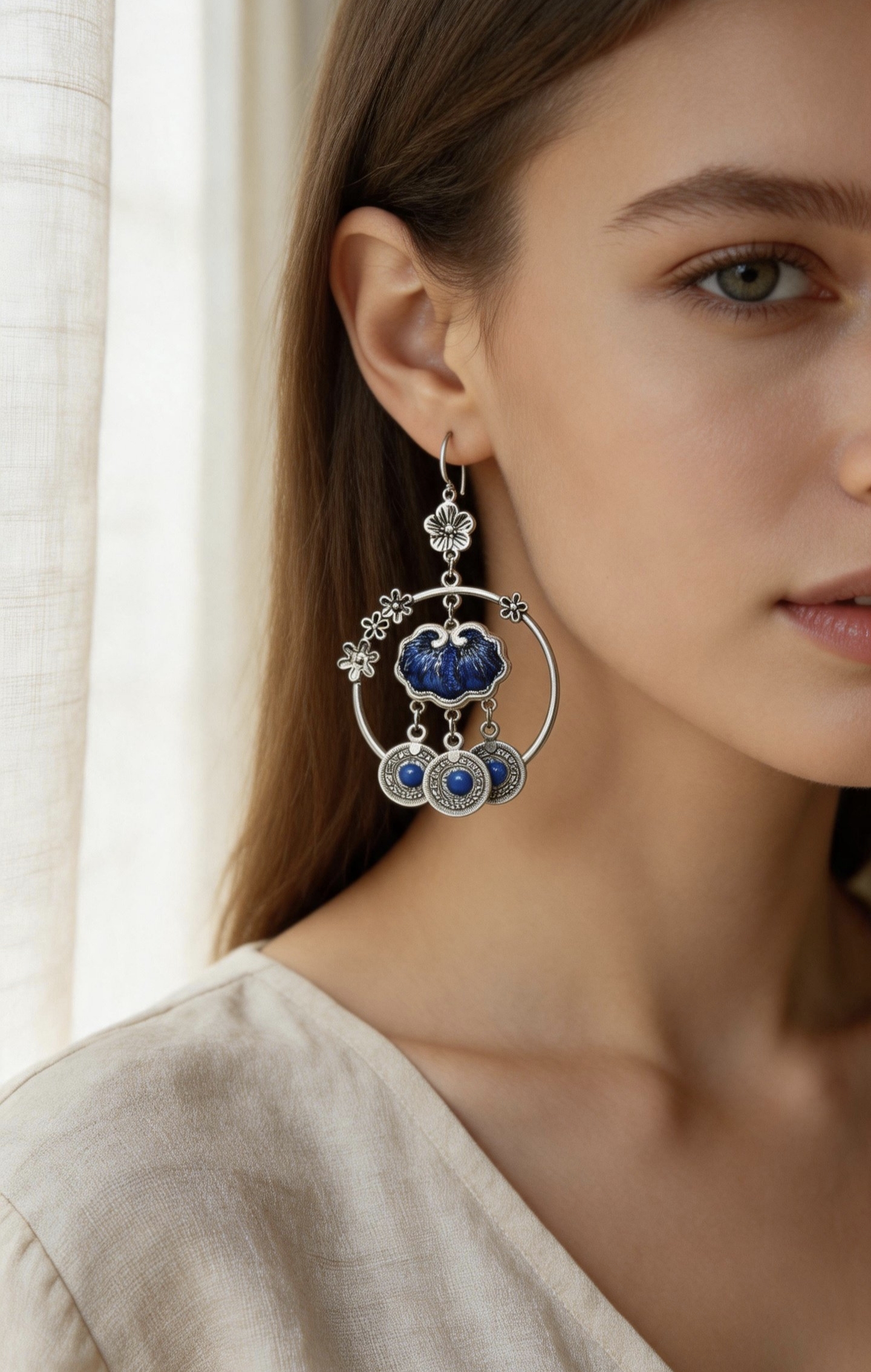 Blue Lotus Hoop Earrings