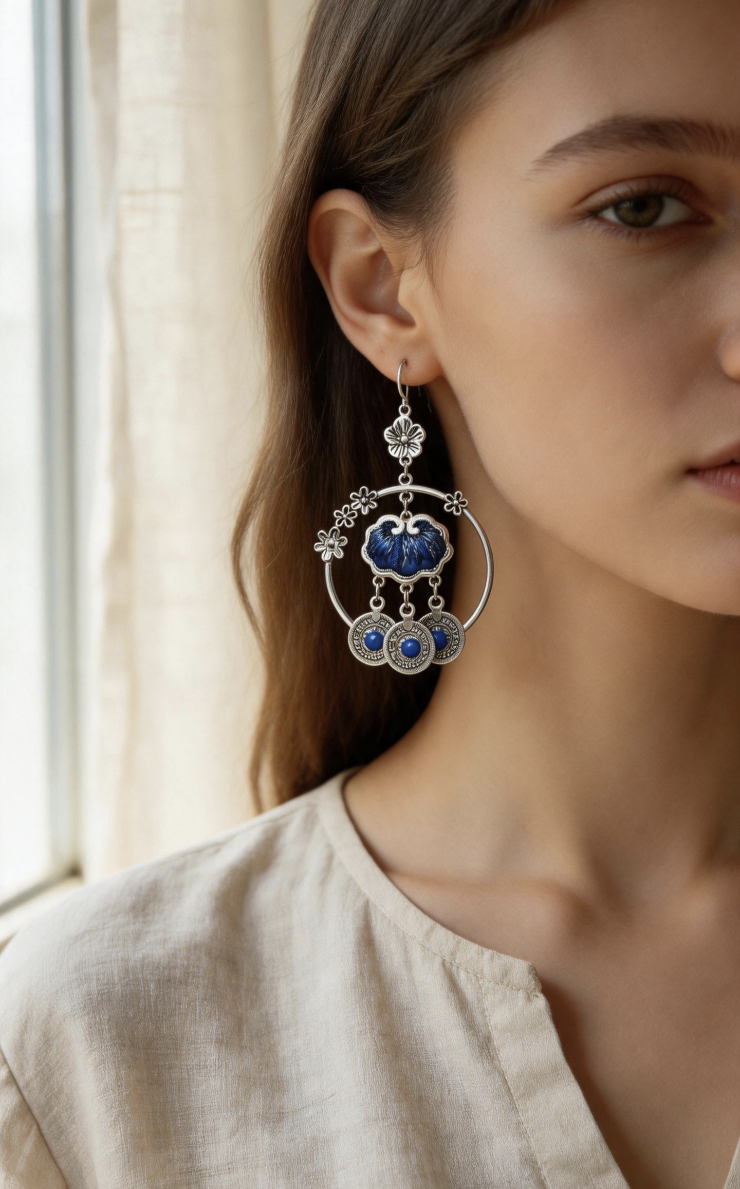 Blue Lotus Hoop Earrings - Image 9