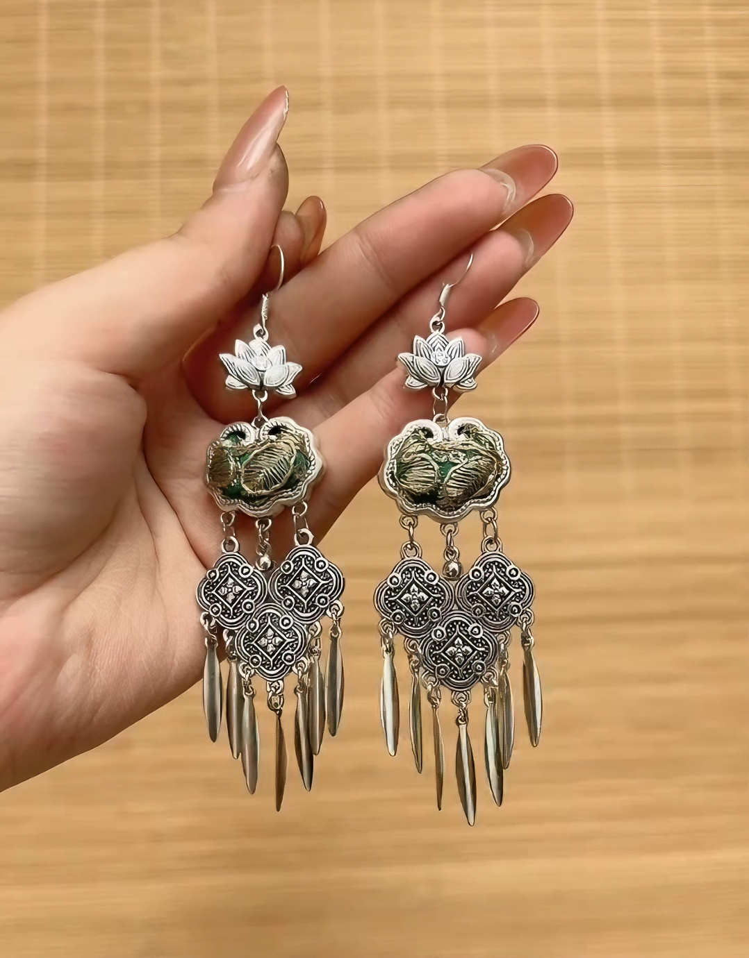 Lotus Ruyi Tassel Earrings - Image 2