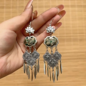 Lotus Ruyi Tassel Earrings