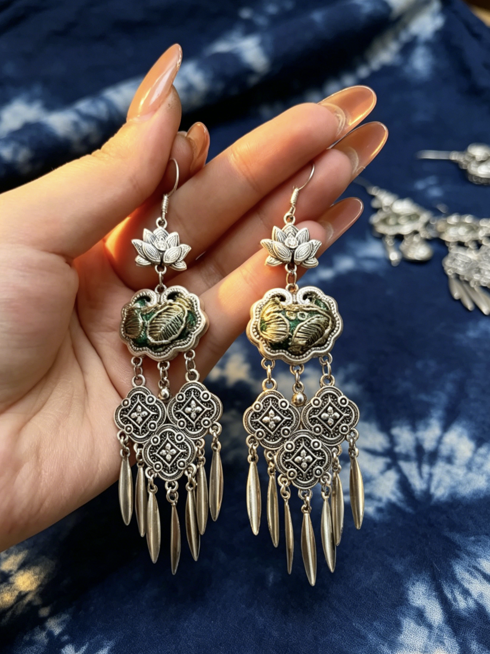 Lotus Ruyi Tassel Earrings - Image 5