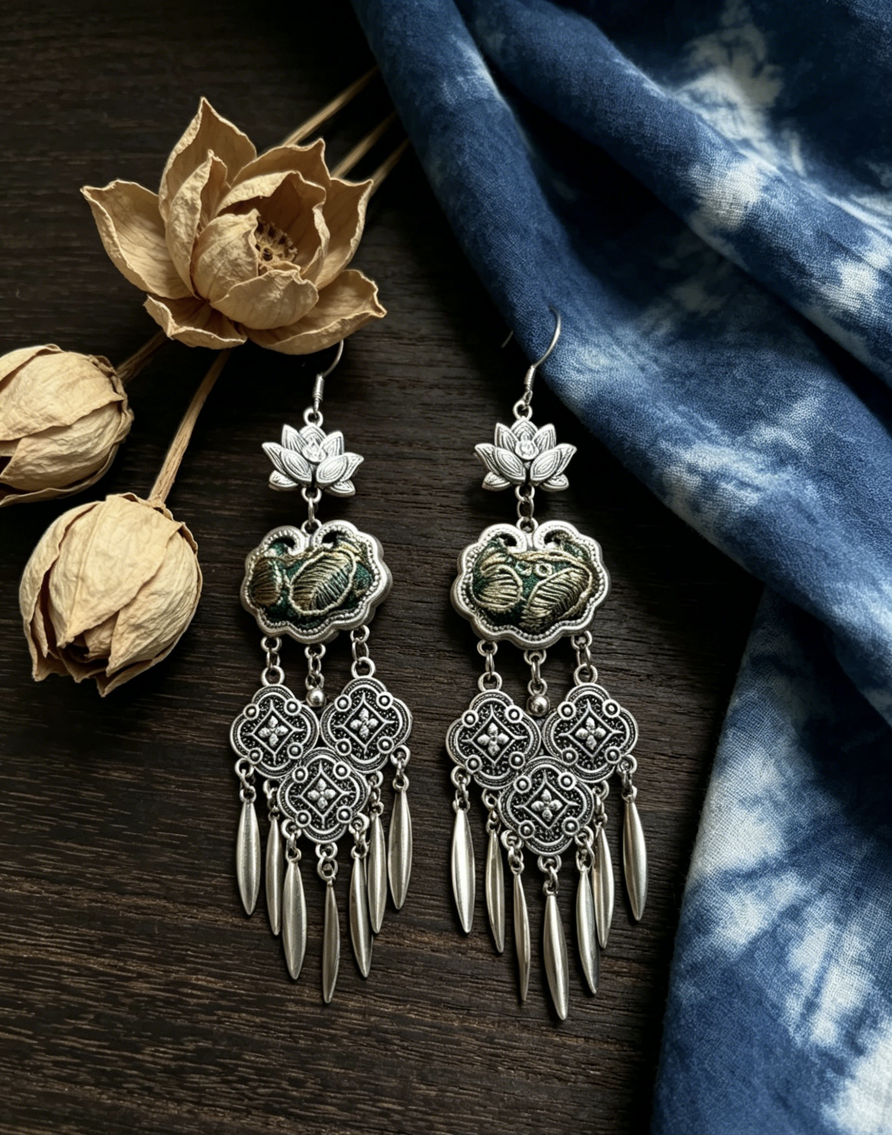 Lotus Ruyi Tassel Earrings - Image 6