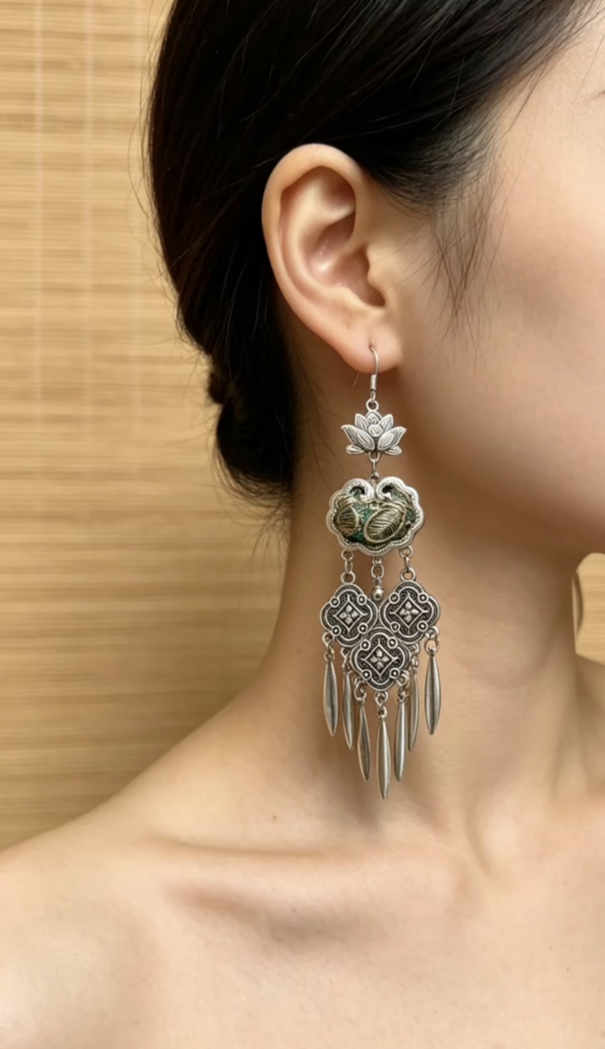Lotus Ruyi Tassel Earrings - Image 4