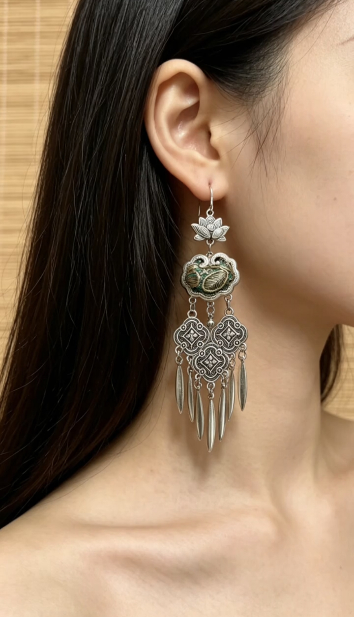 Lotus Ruyi Tassel Earrings - Image 3